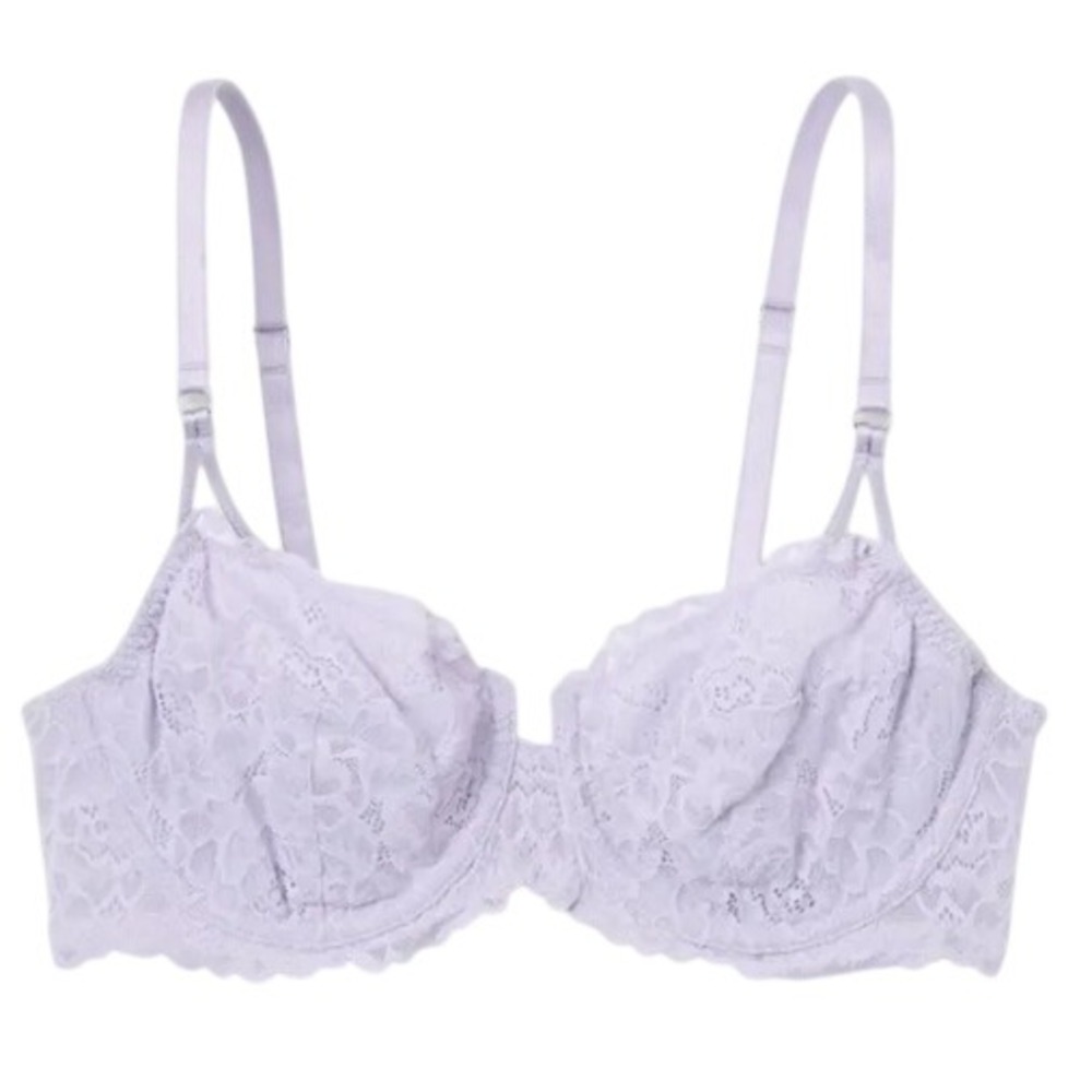 Lavender Lace Unlined Comfort Wire Balconette Bra 38C Purple Floral Underwire